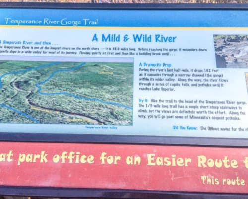 A Mild & Wild River sign at Temperance River State Park