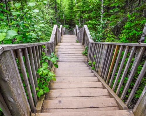 The hike to the Devils Kettle Waterfall includes many stairs