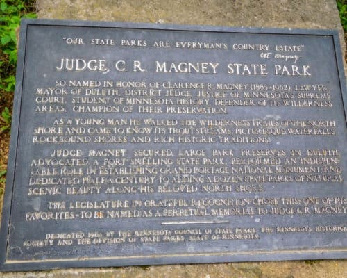 Judge CR Magney State Park park information plaque