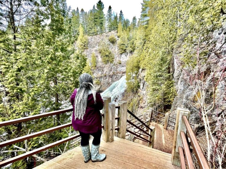 Martha looking down upon the Caribou Falls